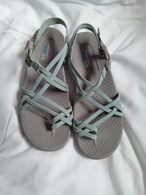 Skechers Women's Gray Sandals with Mint Green Straps